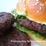 Black bean burger with sofrito ketchup and creamy lime spread from Old Havana Foods