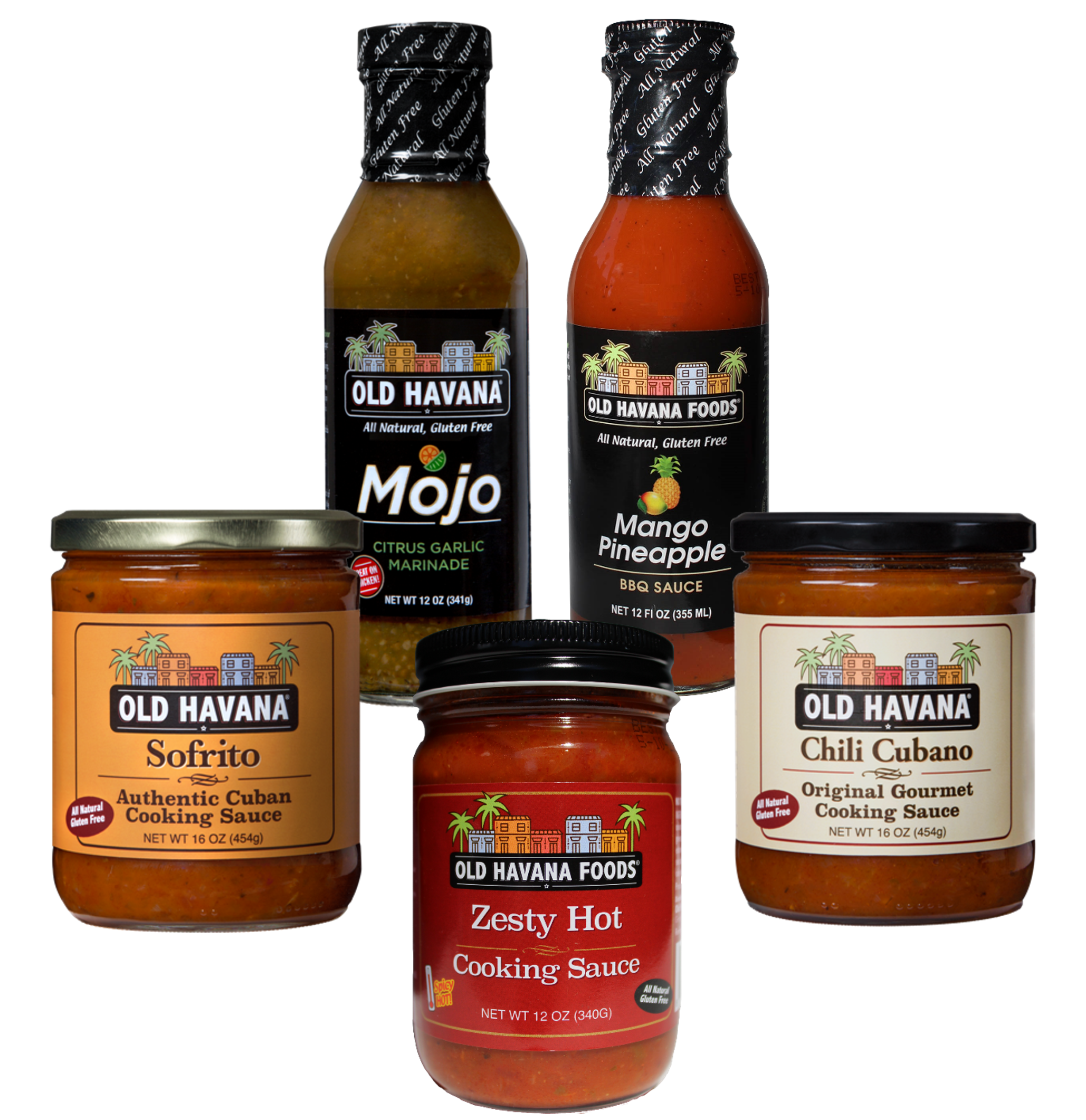 Picture of the five Old Havana Foods cooking sauces